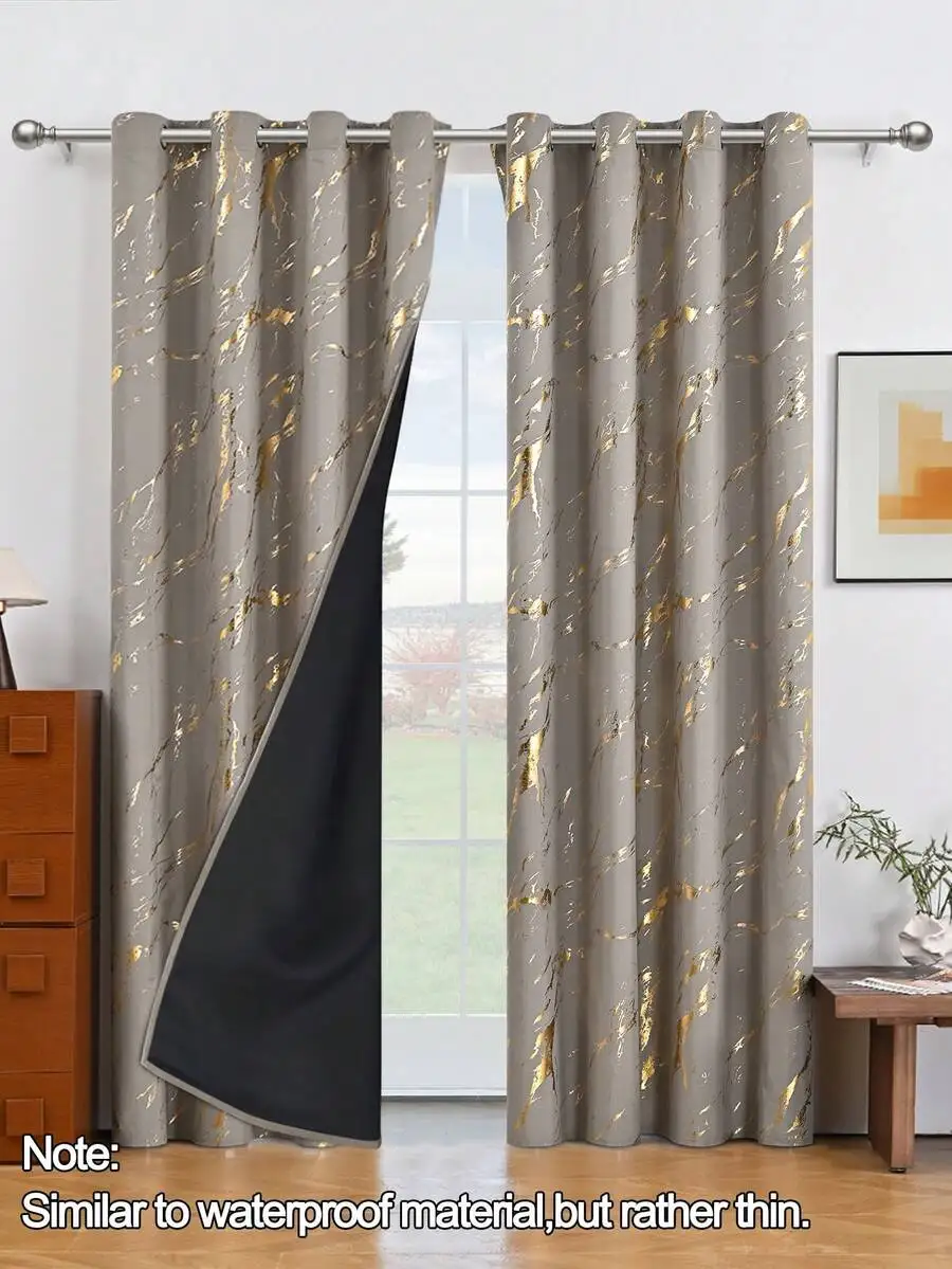 100% Blackout Curtains, 84 Inches Long, 2 Pieces, Marble Print, Bedroom Thermal Insulated Curtains, With Black Lining, Soundproo