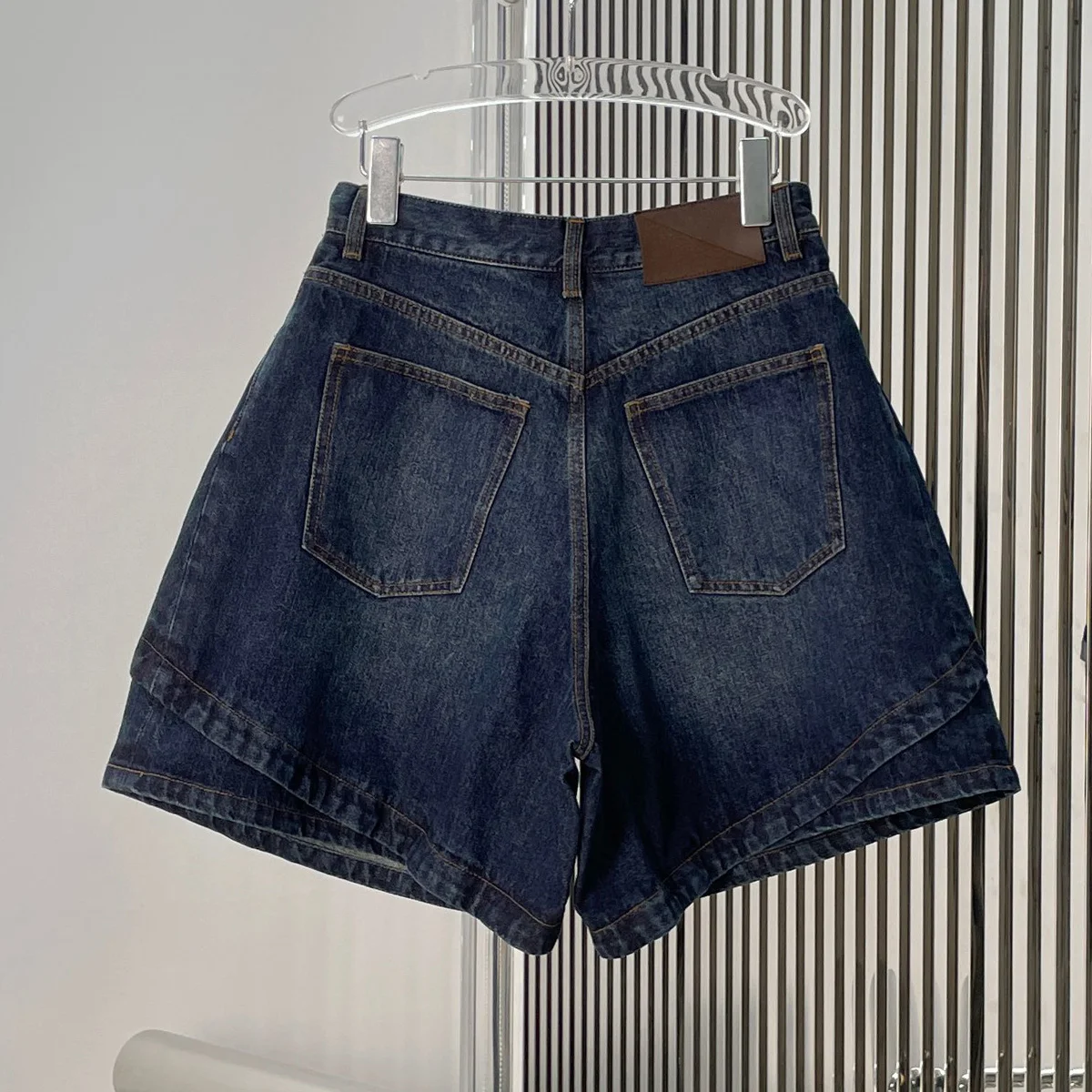 High Quality Women Denim Shorts High Waist Wide Leg Patchwork Layered Design Casual Streetwear Jeans Shorts lyt133646