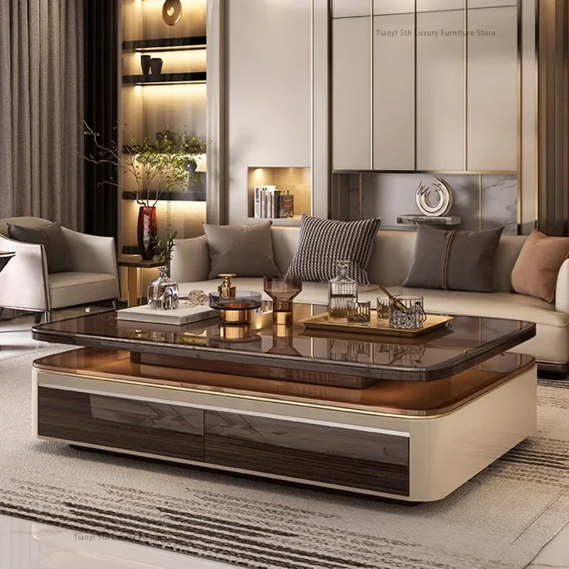 Modern Villa Living Room Low Coffee Tables Nordic Luxury Design Glass Coffee Tables Wooden Salon Home Furniture Salontafel FYCT