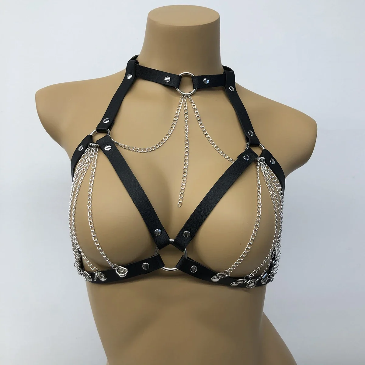 

Women Sexy Harness Belt Leather Chain Chest Harness Bondage Lingerie Body Chain Harness Gothic Fetish Clothing Exotic Accessorie