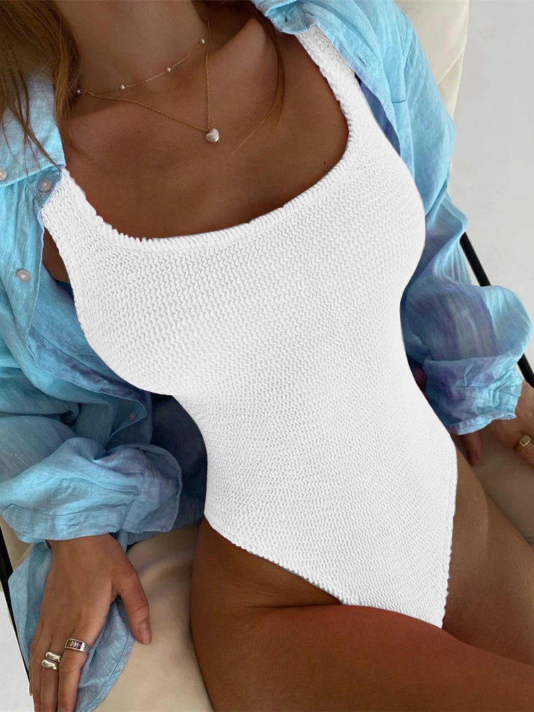 Été Chic moulante Bikini Sexy dos nu maillot de bain femmes solide mince une pièce maillot de bain couleur bonbon body décontracté vêtements de plage
