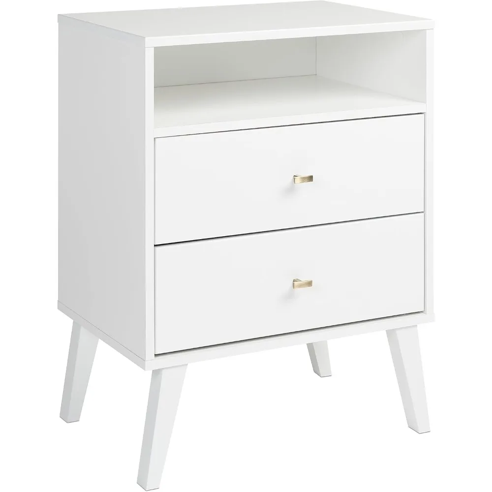 

Milo Mid-Century Modern 2 Drawer Nightstand with Open Shelf - Contemporary Bedroom Furniture