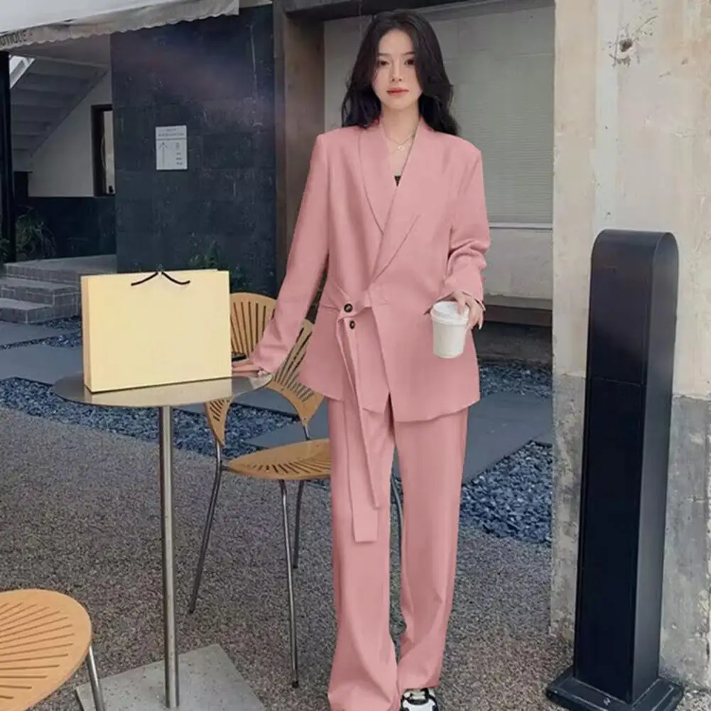 Simple Women Suit Coat Korea Version Side Button Lace-up Suit Jacket Loose Women Formal Suit Coat Business Women Jacket