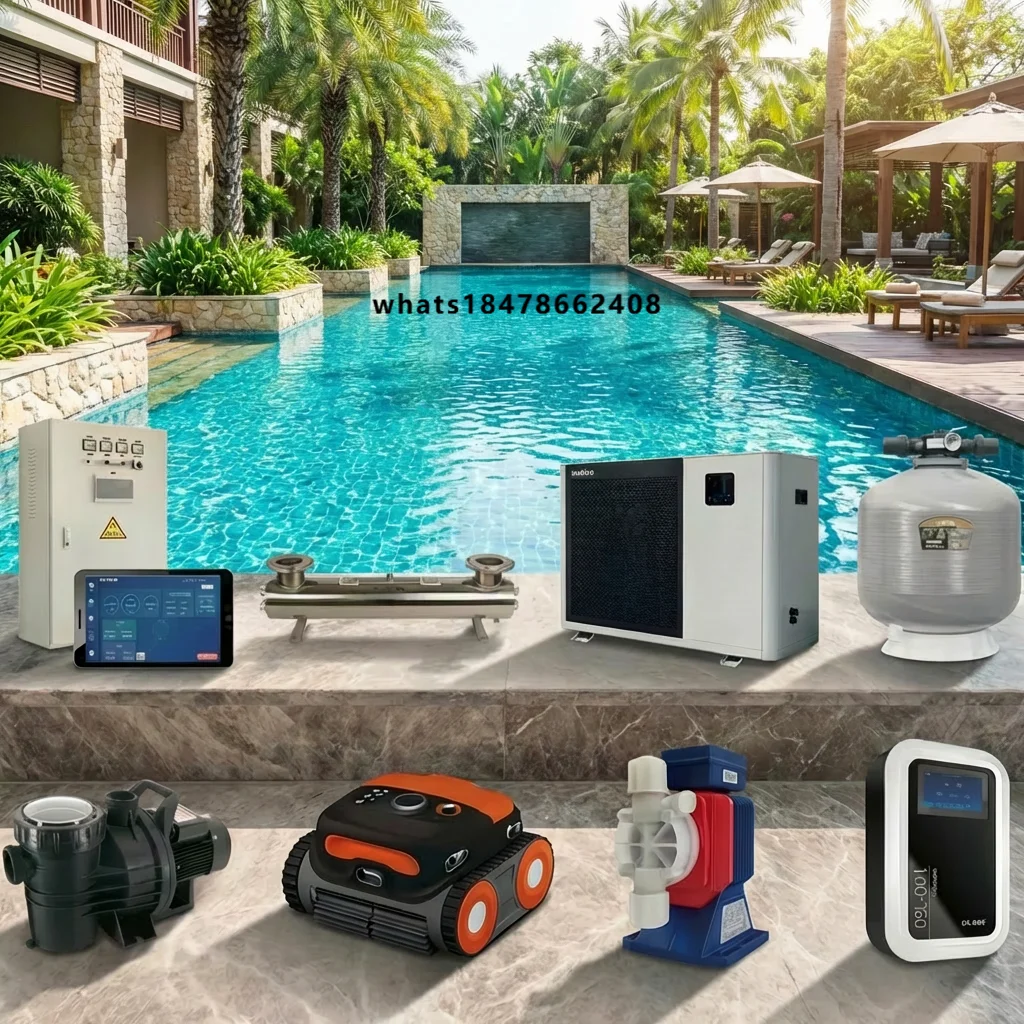 Outdoor Villa Swimming  Pool Heating and Water Treatment System  Includes Pool Heat Pump Sand Filter Pool Pump