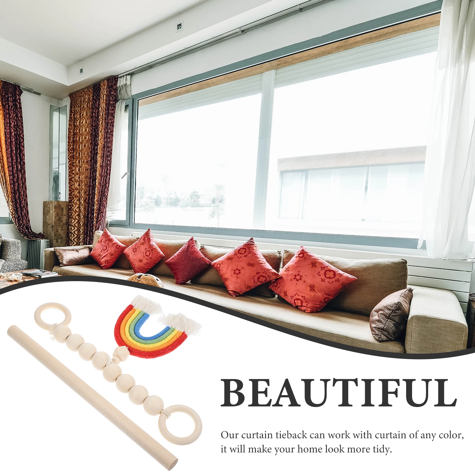 

Decorative Curtains Rainbow Tassel Tied Rope Beaded Tieback Buckle Manual Tiebacks