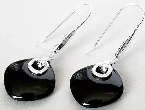 

FASHION 925 SILVER NATURAL BLACK Natural Stone EARRINGS