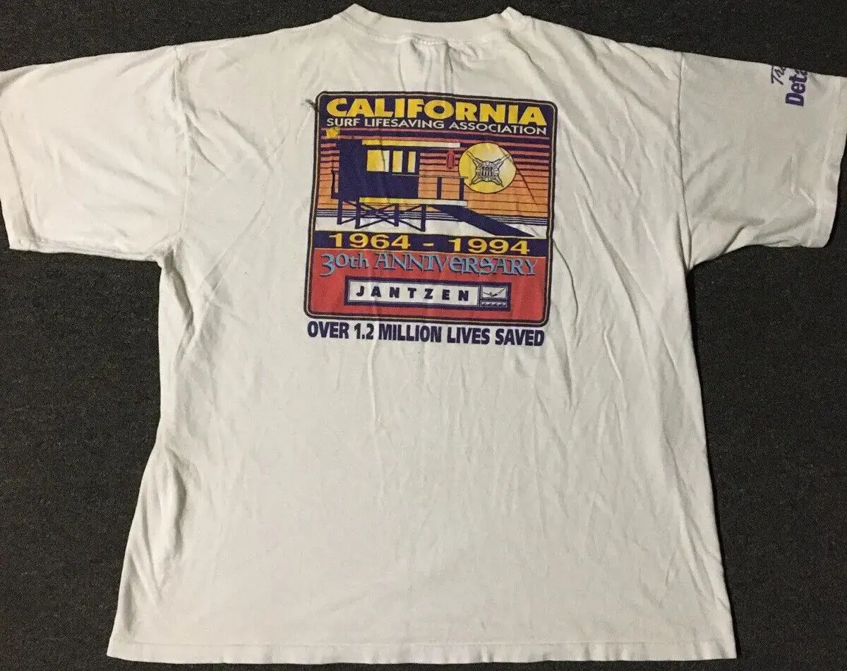 Vtg 90s California Surf Lifeguard 30th Anniv. Faded Shirt XL Beach Grunge OP 80s