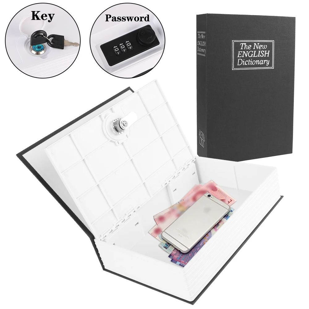 Dictionary Book Money Hidden Key Safe Box Key Box Locker with Combination Lock Cash Bill Money Coin Storage Jewellery Lock Box