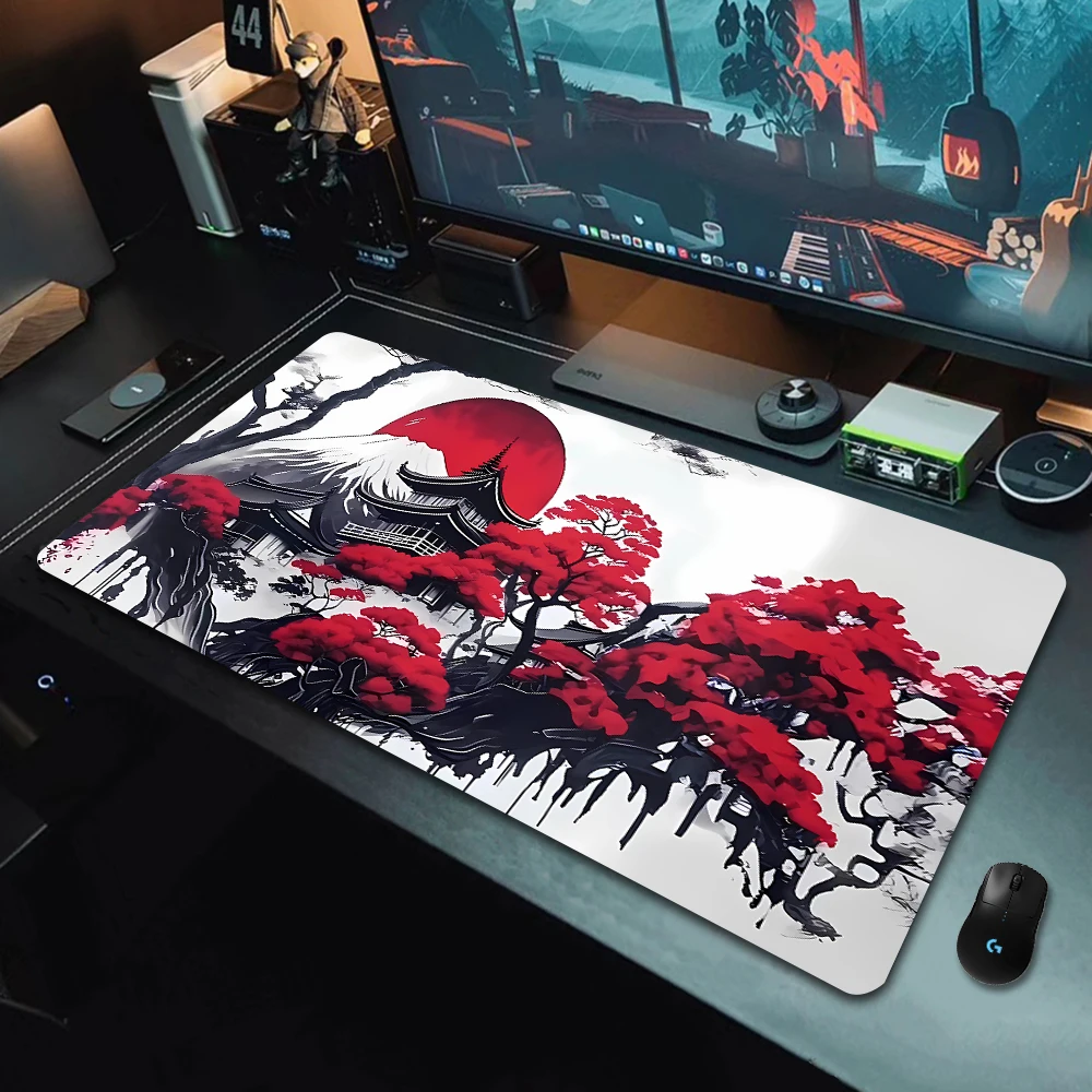 Sun Design Mouse Pad Red Illustration Mousepads XXL Fallen Leaf Pagoda Computer Large Size Desk Mat Rubber Anti-Slip Office Mats