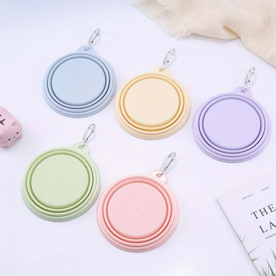 وعاء محمول قابل للطي للحيوانات الأليفة للاستخدام في الهواء الطلق، وعاء سيليكون معلق لإطعام مياه الشرب للحيوانات الأليفة، يمكن استخدامه للقطط والكلاب