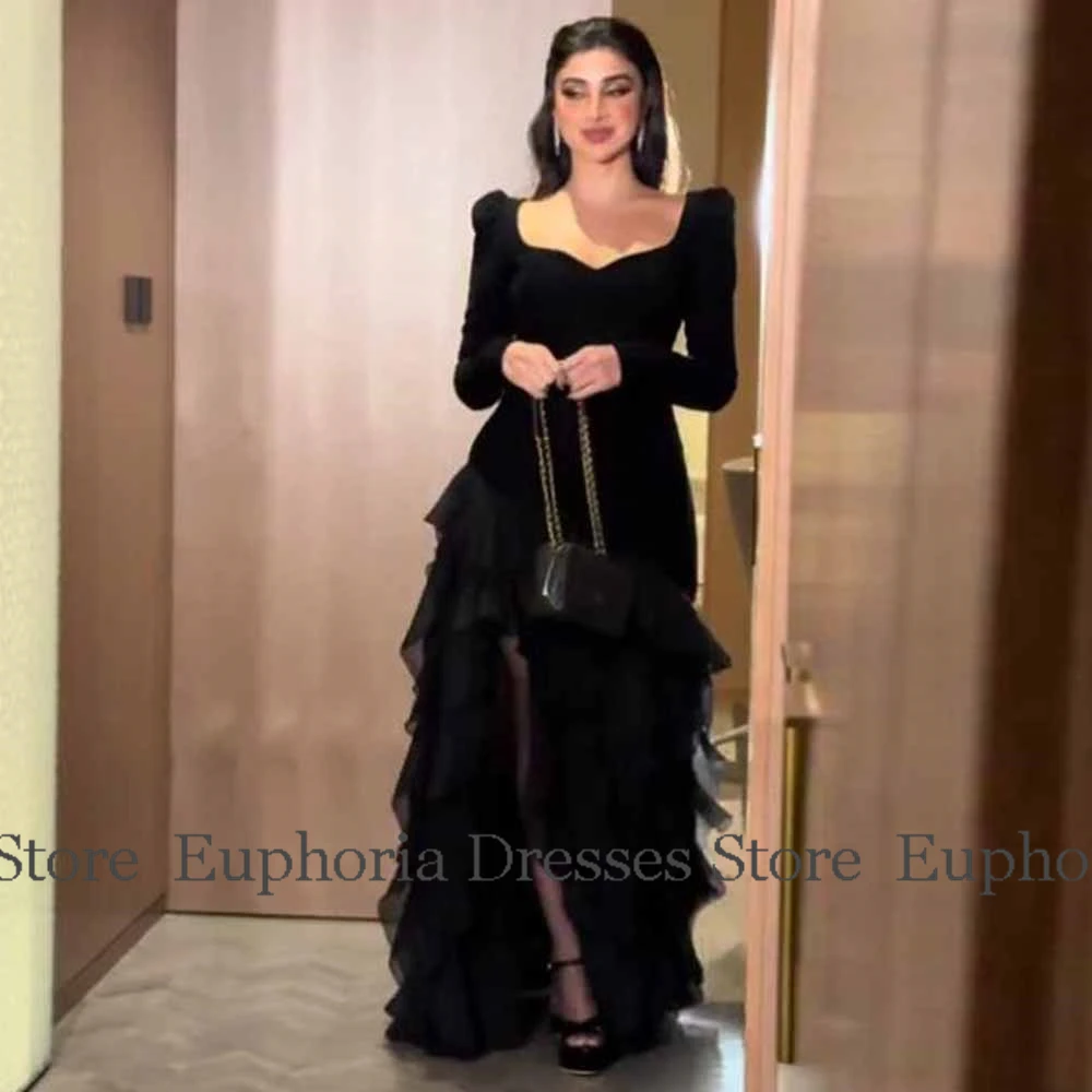 Chiffon 2025 Evening Gowns for Women Jersey A-line Valentine's Day Dress Black V-neck Ruffles Split Elegant Prom Dress Long 2025 image 3