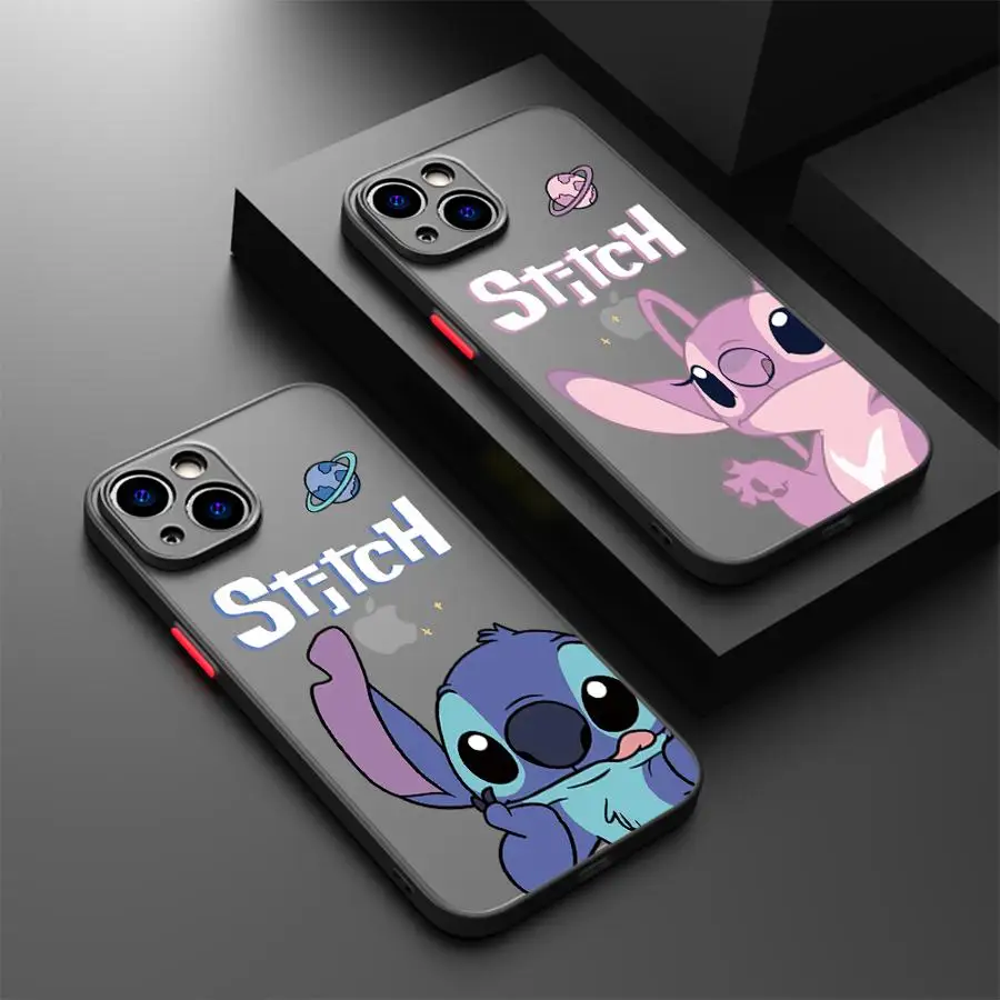 Stitch Angie Cartoon Phone Case for iPhone 16 14 Pro 15 11 XR 12Mini XS SE 13 16ProMax 15 Plus X 12 Frosted Funda Cover