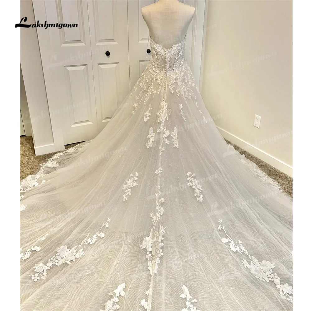 Lakshmigown Strapless A Line Wedding Dress 2025 Chapel Train Lace Wedding Gown vestidos vestido de noiva vestidos novias boda ro