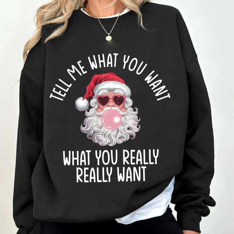 面白いサンタ ポップカルチャー スウェットシャツ 何を望んでいるか教えてください クリスマス バブルガム サンタ トップ 90年代 ノスタルジア ホリデーギフト キッチ クリスマス