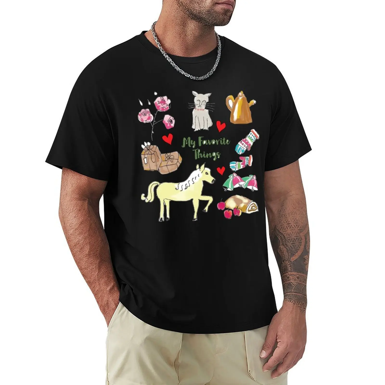

Sound of Music My Favorite Things Valentine Heart Pattern T-Shirt Fashion Print Casual Short Sleeve