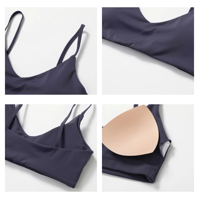 Summer New Women's V-Neck Sports Bra Female Gym Push Up Bandeau Bras Fitness Backless Crop Top Women Workout Yoga Underwear image 6