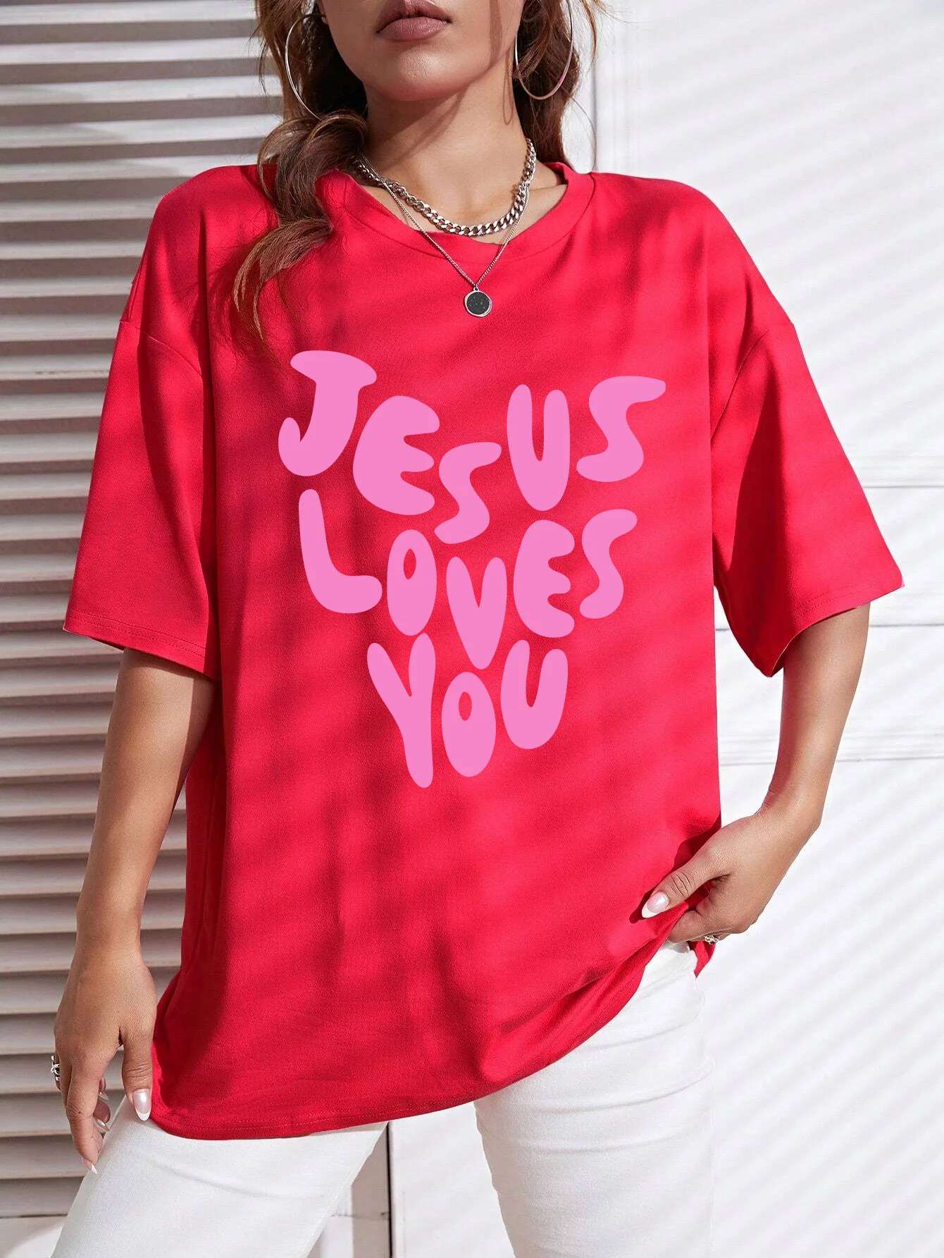 

Jesus Loves Me Letter Print Women'S Tshirts Loose Casual T-Shirts Breathable Street Short Sleeve Cotton Sport T-Shirts Female