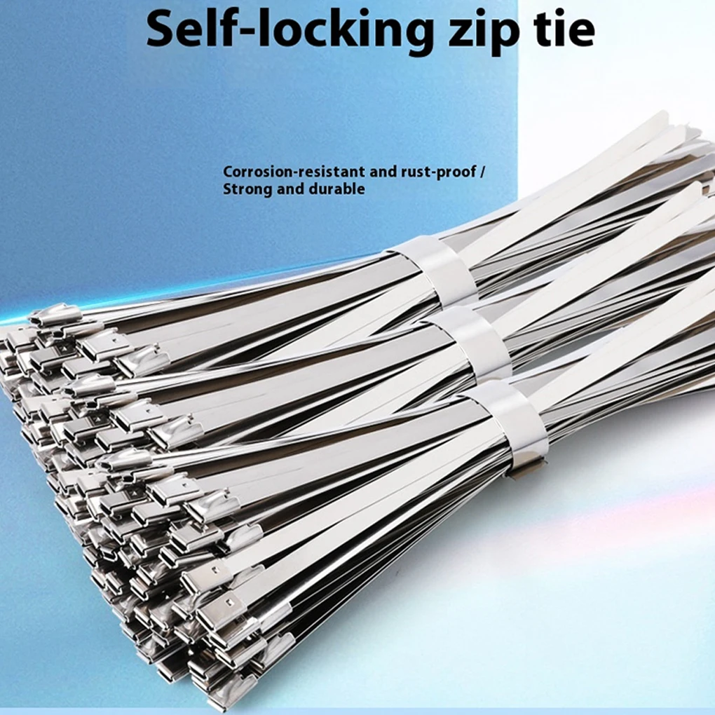 2025 New 100PCS Stainless Steel Zip Tie Exhaust Wrap Coated Locking Cable Ties Multi-Purpose Locking Cable Metal Zip Ties