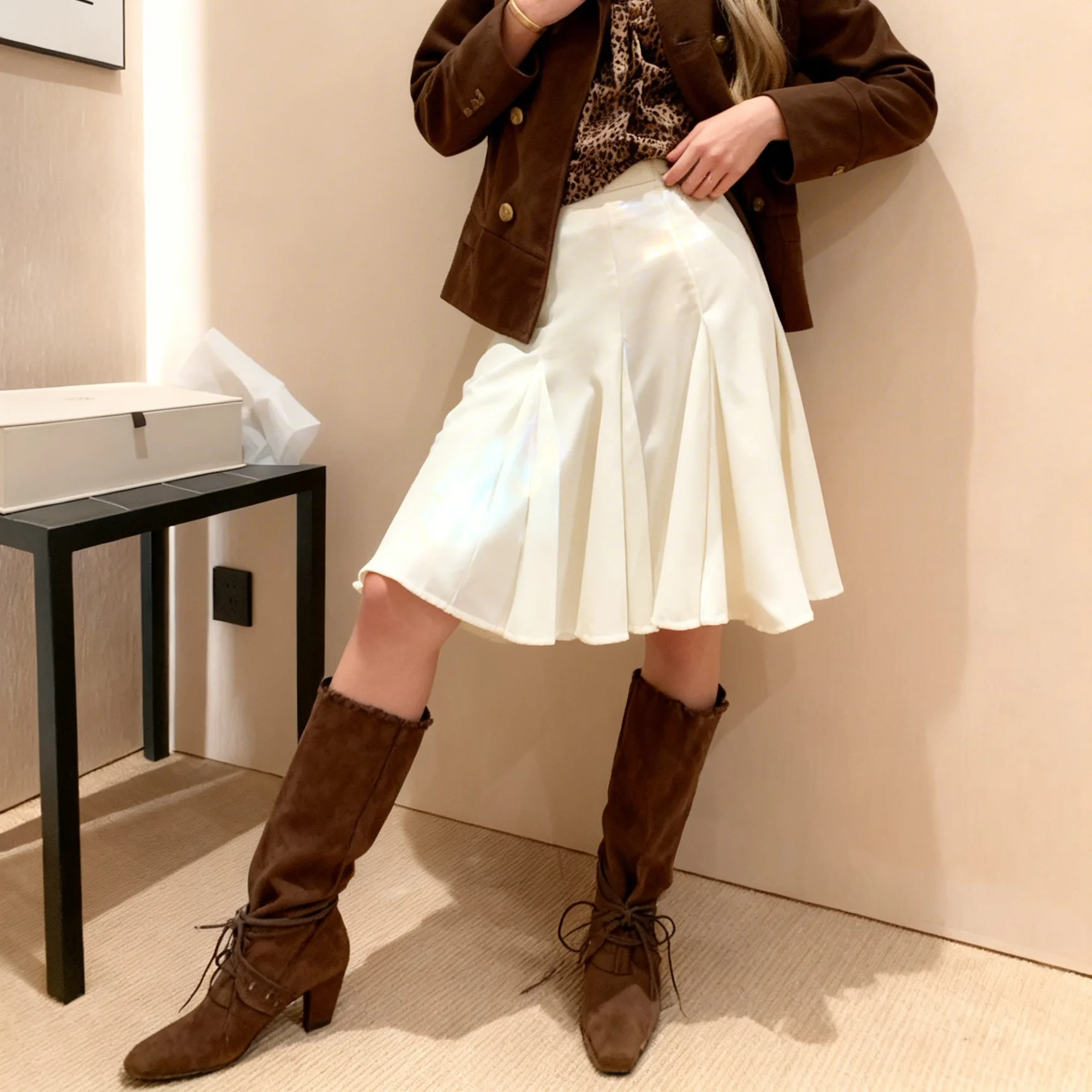 Moonlight Sonata Half Skirt Women's Spring 2026 New High Waist A-Line Skirt Folded Peach Color Elegant Atmosphere