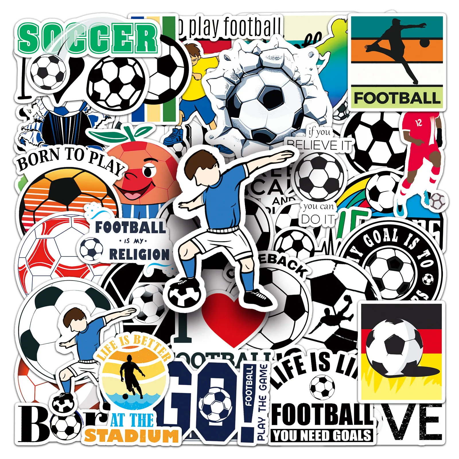 

50Pcs football cartoon graffiti StickerDIY Decoratio phone Luggage Laptop Guitar Bike Skateboard fridge Kid Toy waterpro sticker