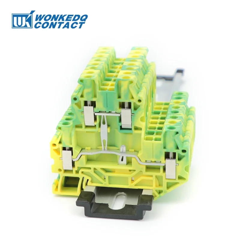 5Pcs UTTB4-PE 2-Level Ground Din Rail Terminal Block Double Bridge Hole 2 Plug Connector 4mm² Screw Connection UTTB 4-PE