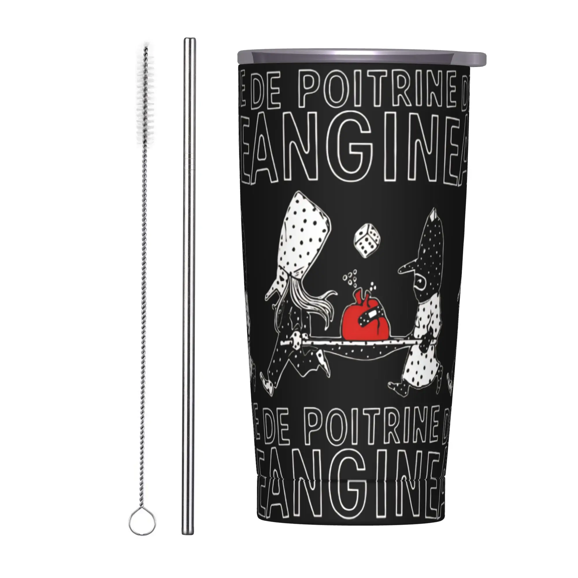 Angine De Poitrine Insulated Tumbler with Lid Dark Humor Medical Stainless Steel Thermal Mug Outdoor Travel Car Bottle Cup, 20oz