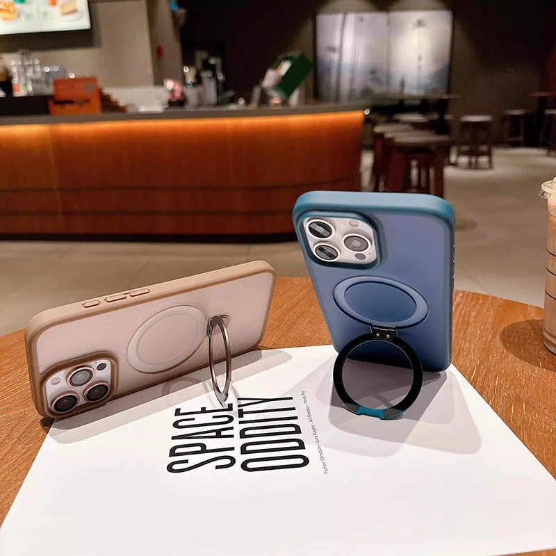 Matte Ring Holder Glass Lens Phone Case For iPhone 16 15 14 13 12 11 17 Pro Max 17 Air 16e For Magsafe Wireless Magnetic Cover view 2