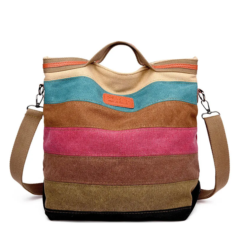 Hot Sell Ladies Fashion Handbag Patchwork Rainbow One Shoulder Canvas Messenger Bag Large Capacity Travel Bag hand bag ladies