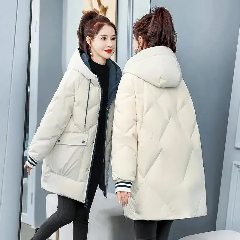 Parka Donna M-3XL Solido Con Cappuccio Elegante Chic Vintage Streetwear Ispessimento Capispalla di base Donna Warm Fit All-match Popolare Ins