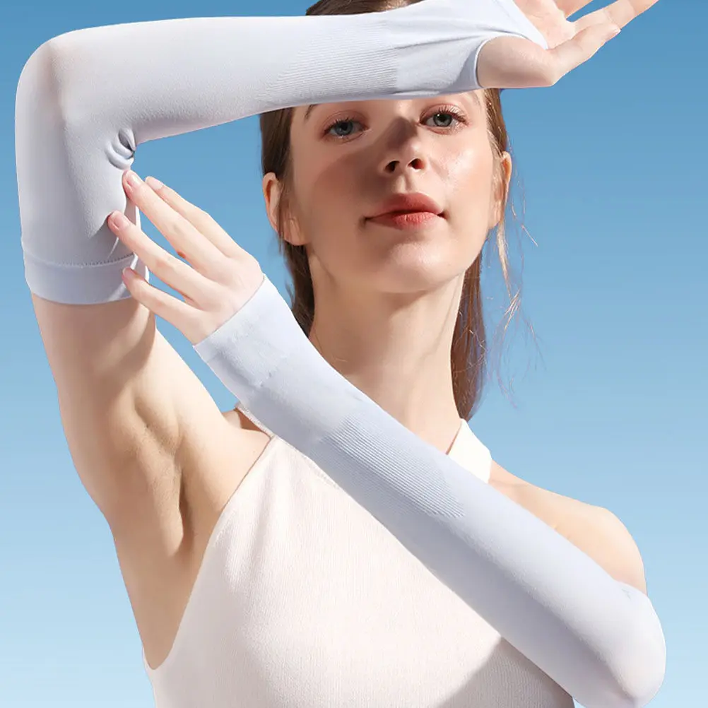 

1 Pair Uv Sun Protection Sleeve Cooling Ice Silk Arm Cuff Summer Sports Cycling Breathable Sun Block Arm Sleeve Protection