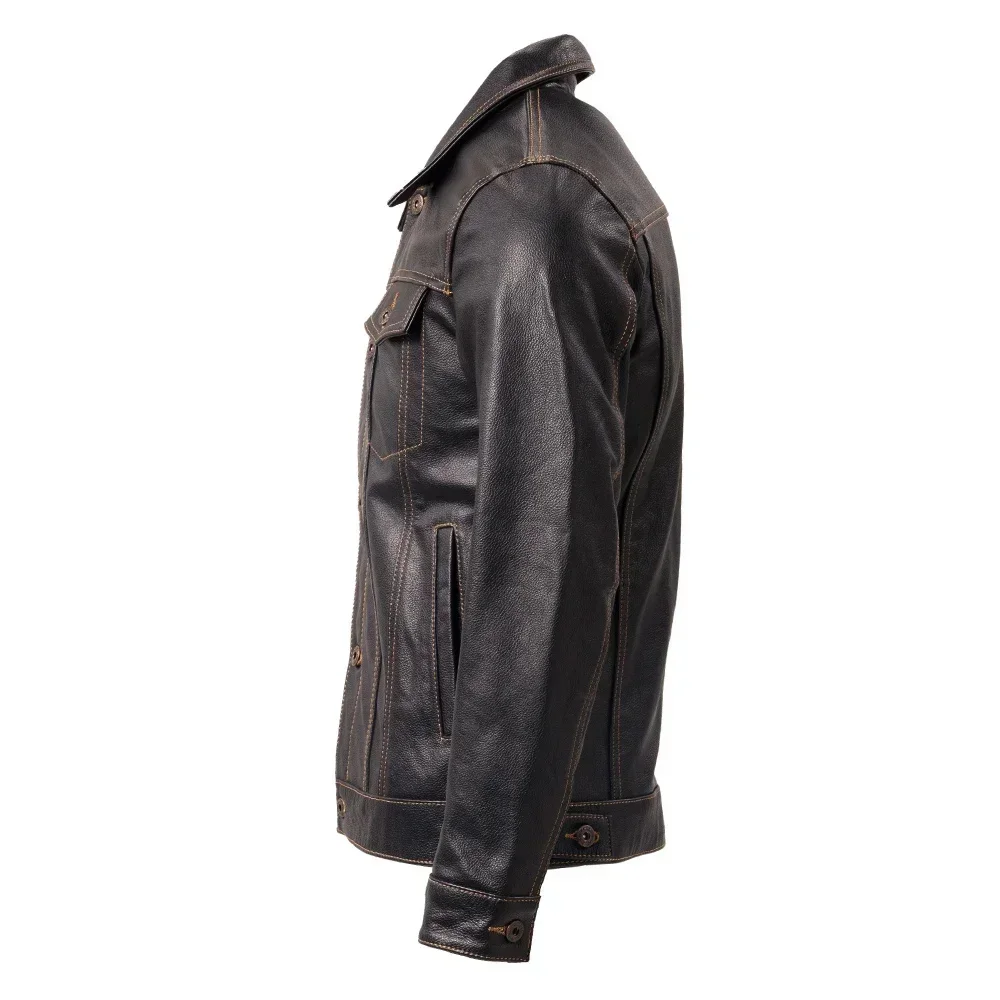 Classic Cow Leather Jacket For Men Cowhide Coat Slim Fit Genuine Skin Male Clothes Spring Autumn Asian Size M421