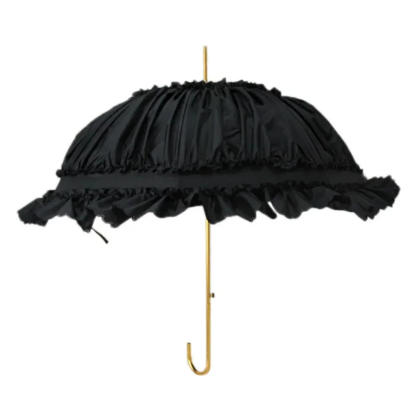 Lace Princess Lolita Parasol Vintage Court Long Handle Umbrella Bride Photo Prop Sunshade Rainproof Decorative Parasol for Party