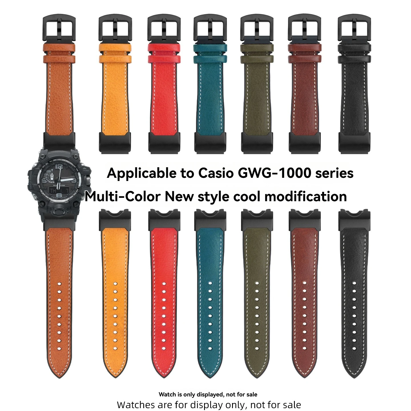 Replacement Italian Leather Waterproof Rubber Hybrid Strap for Casio G-Shock GWG-1000GB 'Black Gold Mudmaster' Radio Wave Watch