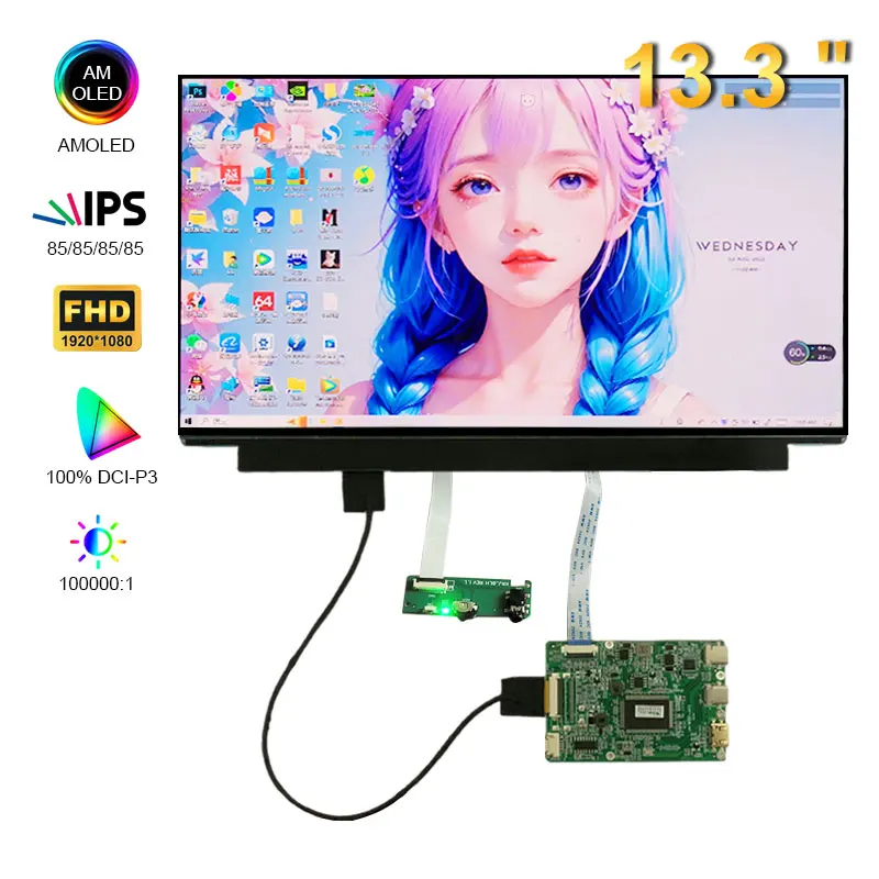 Wisecoco 13.3 Inch OLED AMOLED Display 1920X1080 Slim External Screen For Laptop PC Xbox PS4 USB-C Controller Board