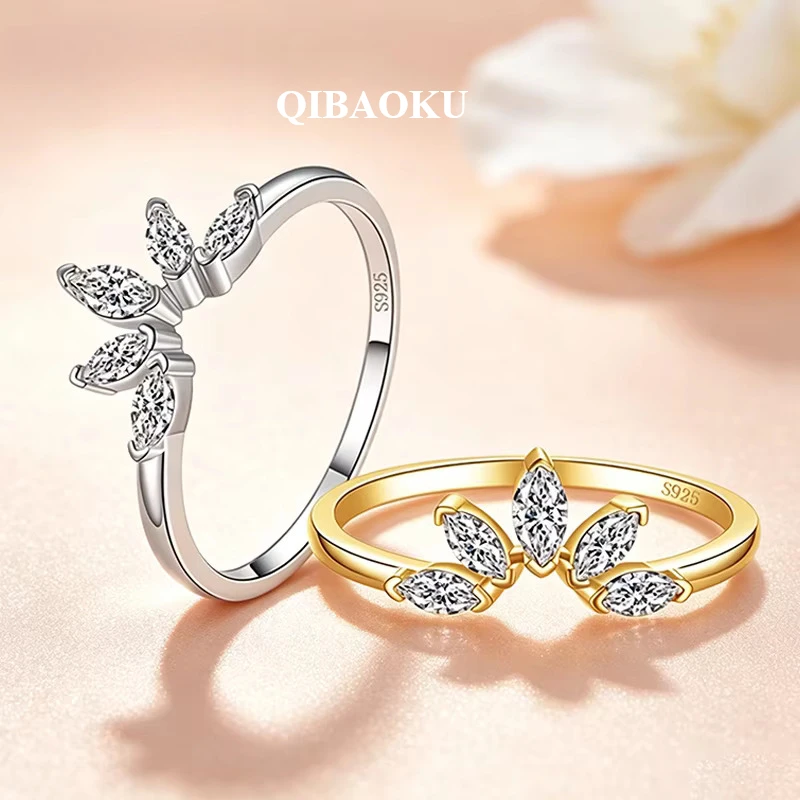 QIBAOKU 5A Zircon Crown Rings for Women Exquisite Wedding Party Matching Band Real S925 Sterling Silver Jewelry Wholesale  2026