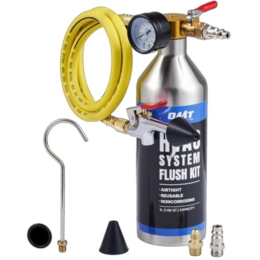 

AC Flush Kit, HVAC Flush Tool Kit with 33.5 oz. Stainless Steel Tank, Auto Air Conditioner System Flushing Set for R134a R12 R2