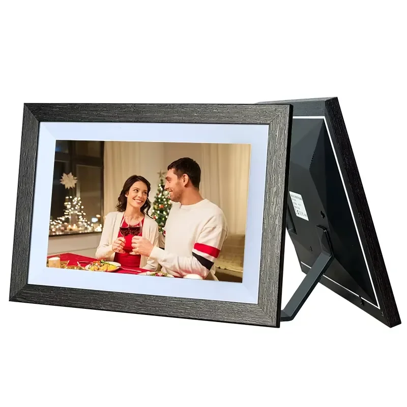 10.1 Inch HD IPS Wood Digital Photo Picture Frame Auto-Rotate Playback Auto-Add Photos Touch Screen MP3 AVI WiFi Electronic