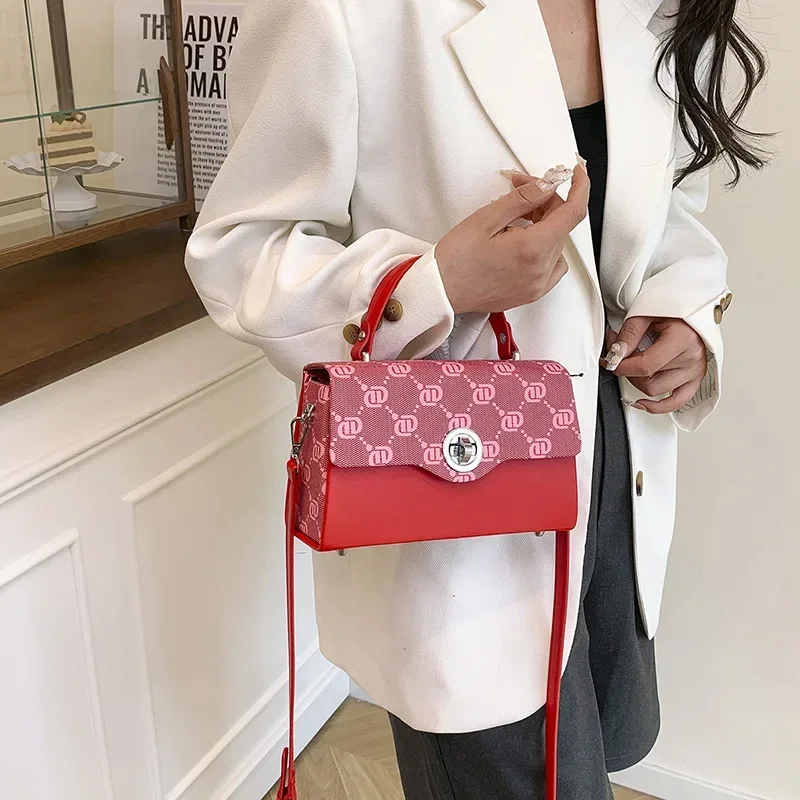 

2025 Retro Color Block Women Bag Large Capacity Single Compartment Messenger Handbag