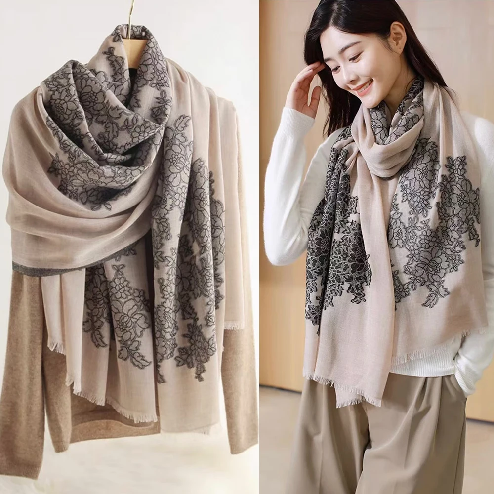 

Winter Grey Pink Long Scarves Wraps Pashmina Embroideried Luxury Women Large Warm Neck Scarf Shawl Black,Blue,Pink,White,Grey