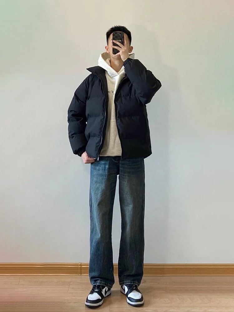 

Cleanfit Bla down Jaet Men's Winter Sli ort Bread Coat Trendy Haome Outerwear Polyester Fiber White Du down