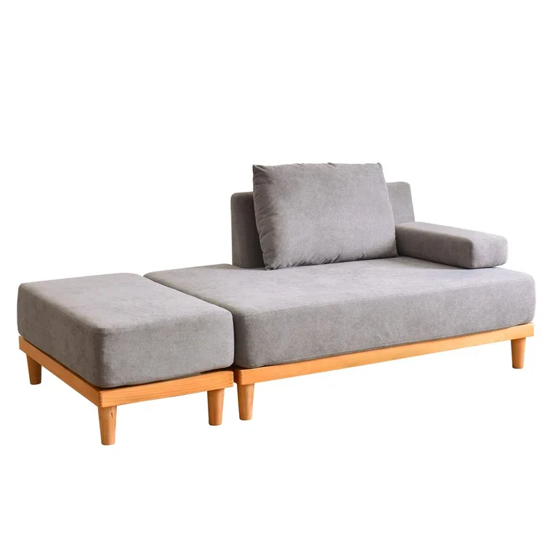 

Japanese-style log wind double sofa small apartment living room three-person apartment B & B Nordic fabric solid wood sofa