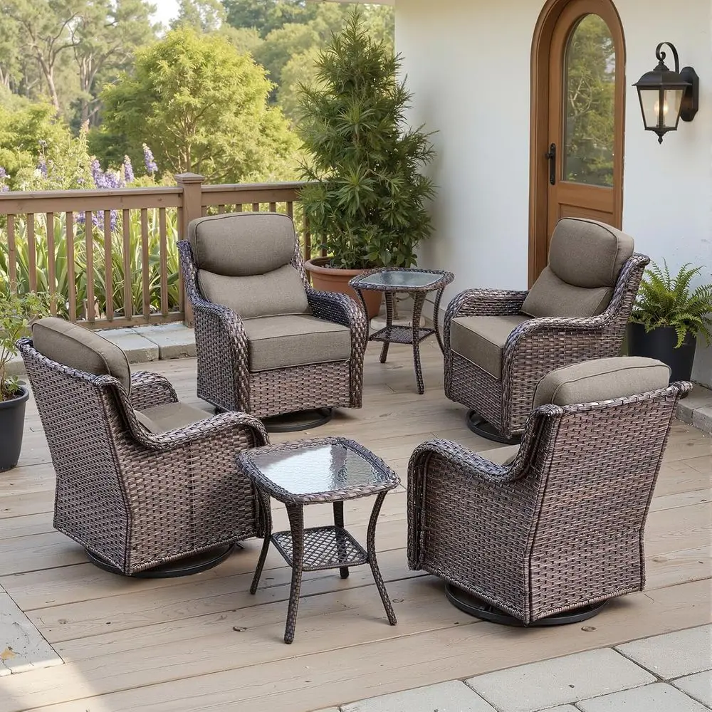

Luxury 6" Thick Cushioned Outdoor Swivel Rocker Patio Chairs Set o 4 with Side Table, High Back Wicker urniture Set with Ergonom