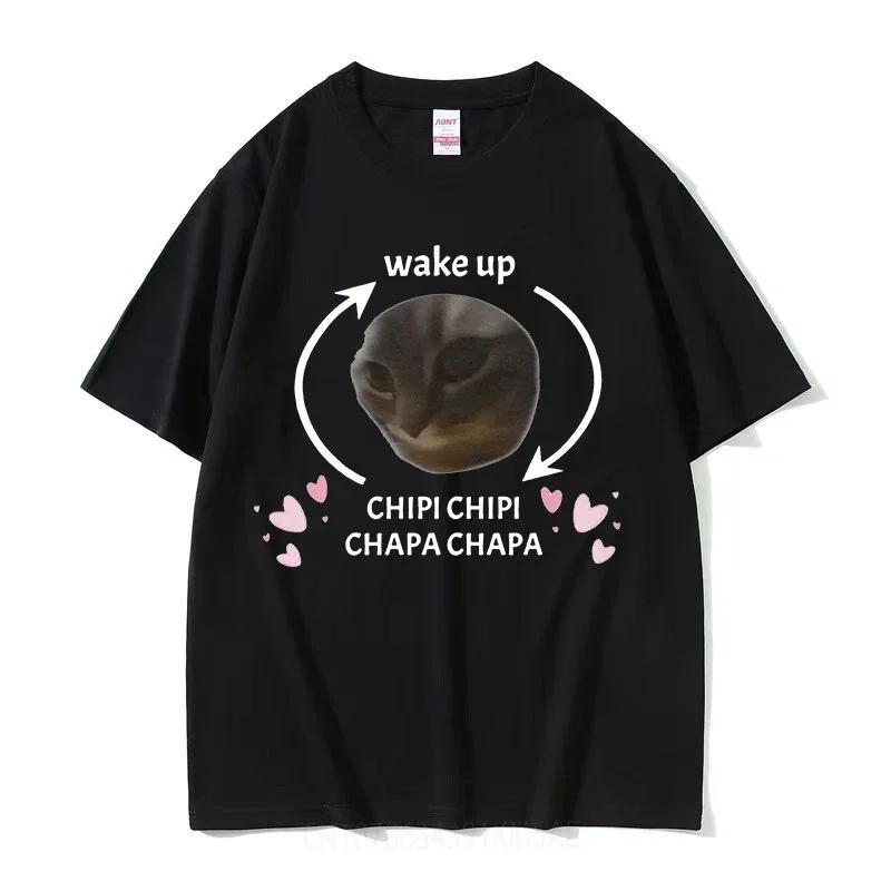 Camiseta Homme et Femme en Coton Décontracté de Haute Qualité, Vêtement à la mode with Motif de Chipi Chapa Chapa et Mème de Chat