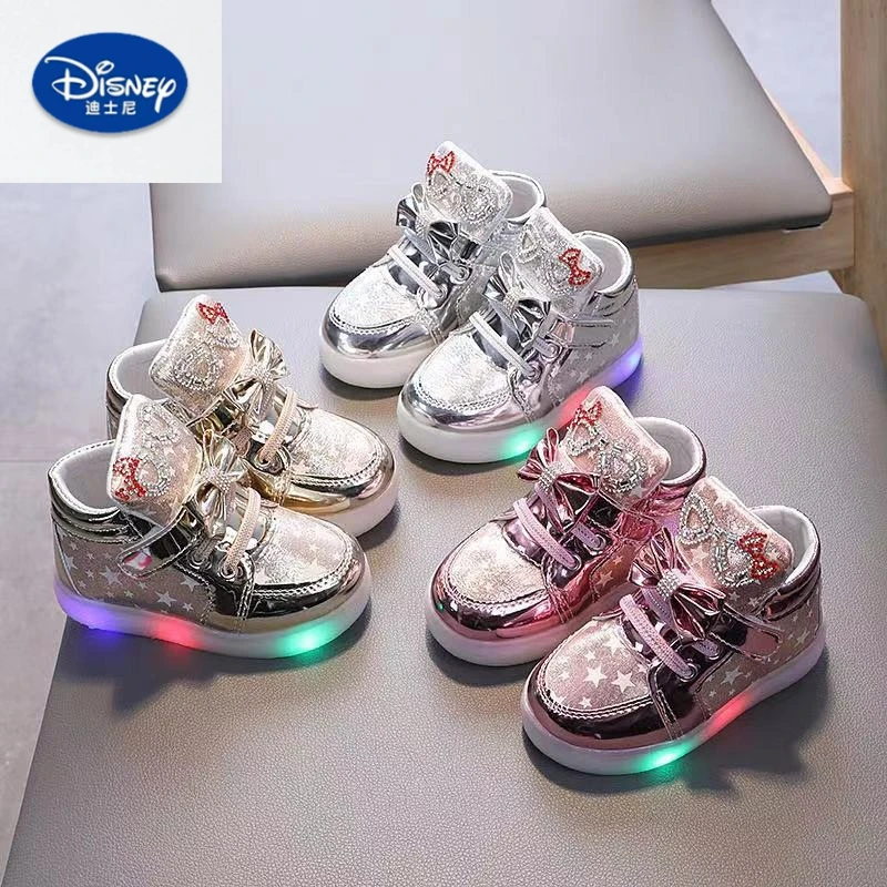 

Disney Girls' 2025 Spring/Fall Shoes - LED Light-Up Boots with Bows & Diamonds, Versatile Casual & Sporty Style