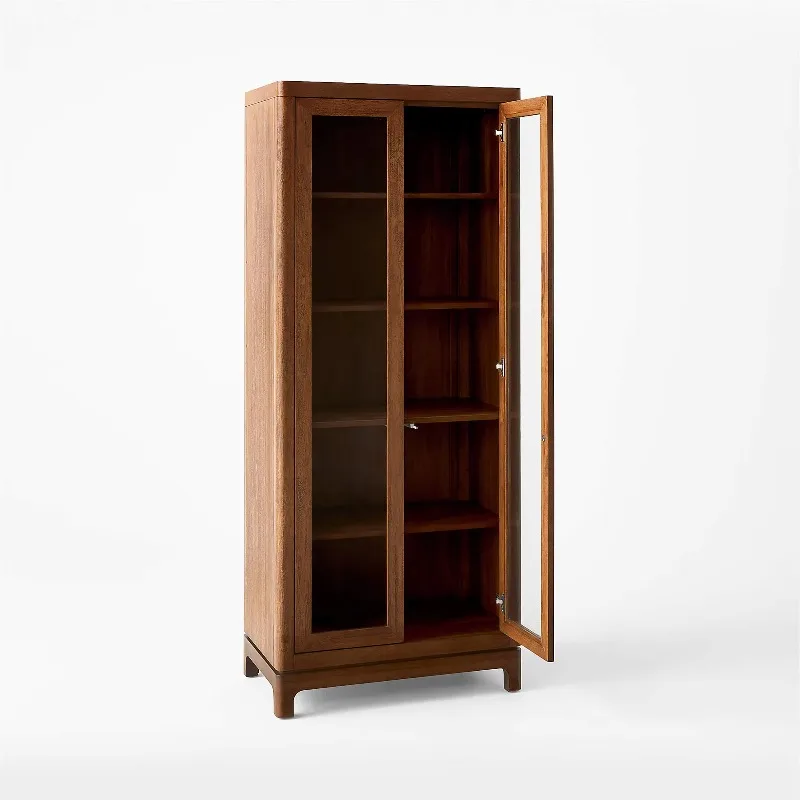 Minimalist design high cabinets with glass doors and front display, home catering office solid wood bookshelves