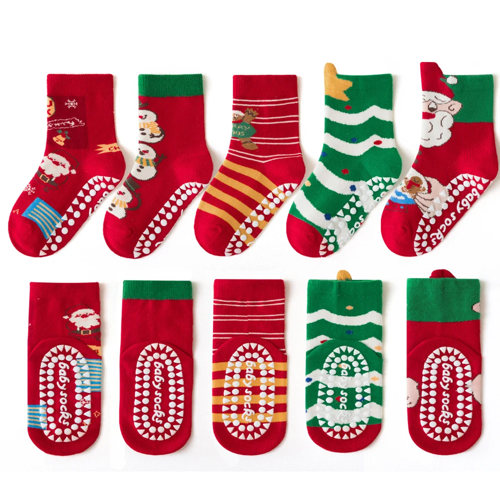 1/5 Pairs عيد الميلاد الاطفال الجوارب القطنية مجموعات للطفل الفتيات الفتيان 2025 جديد عدم الانزلاق لطيف الكرتون سانتا كلوز الطفل عيد الميلاد جوارب يمكن السير بها على الأرض
