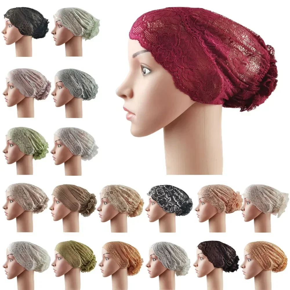 

New Full Cover Muslim Inner Hijab Scarf Lace Cap Turban Women's Headwear Underscarf Islamic Headscarf Wrap Hat Bonnet Hair Loss