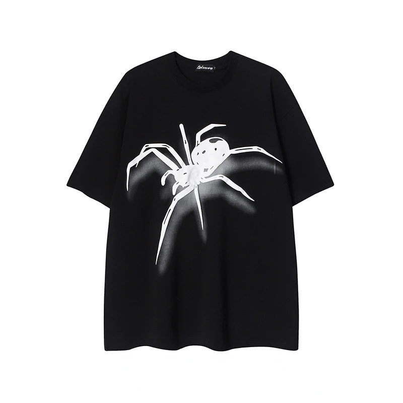 

Casual Three-dimensional Spider Print Short-sleeved T-shirt Shirt Men Women Street American Retro Loose Couple Short Sleeves Top