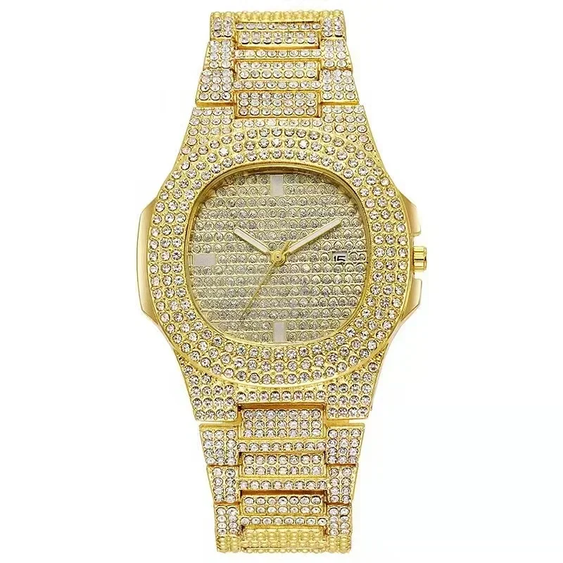 

Encrusted Rhinestone Calendar Women's Watch Fashion Luxury Quartz Watch Oval Large Dial Luxury Quartz Braceletes Reloj Mujer