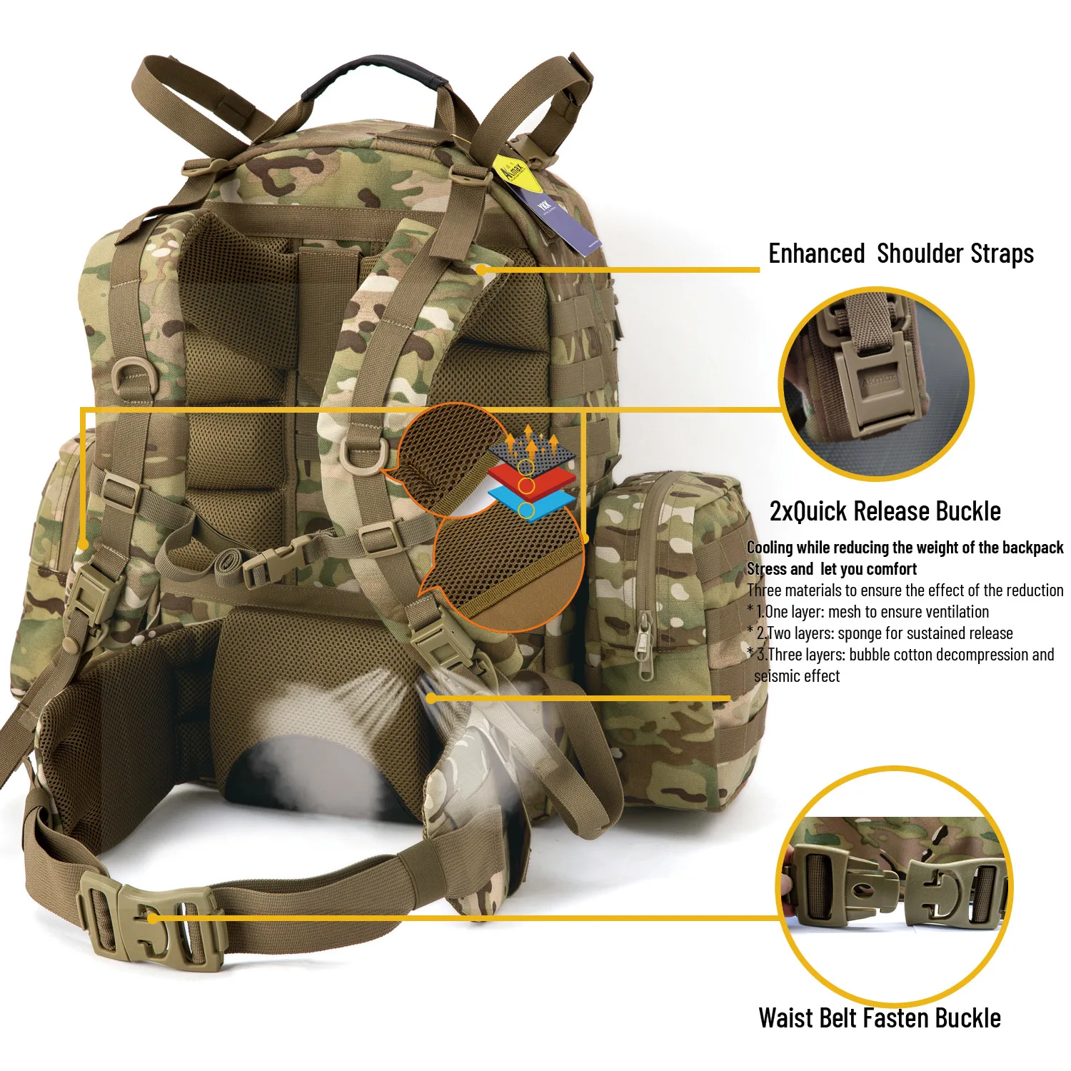 Imagem -06 - Molle 2-multicam Mochila de Assalto Médio para Homens Bolsas de Acampamento Tático Mochila de Marca Grande 70l